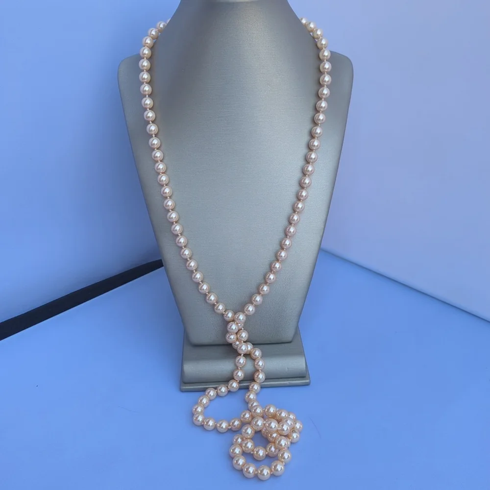 Ivory Glass Pearl Necklace Knotted 42 Inches Long